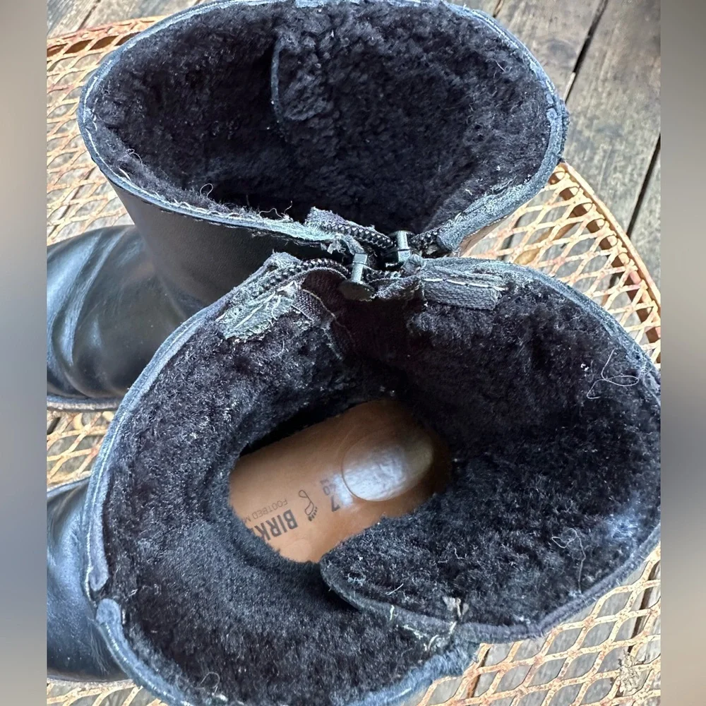 BIRKENSTOCK Black Shearling Lined Leather Boots Size 37 Zip Up - Picture 8 of 10